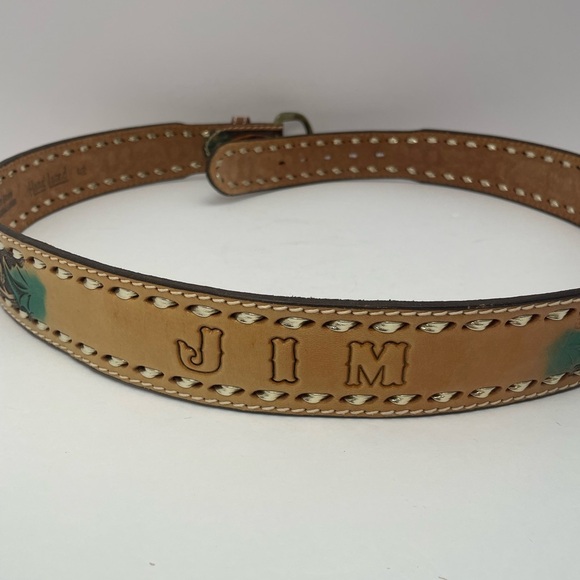 42 inch Top Grain Leather Tooled Belt with “Jim” on belt - Picture 1 of 9